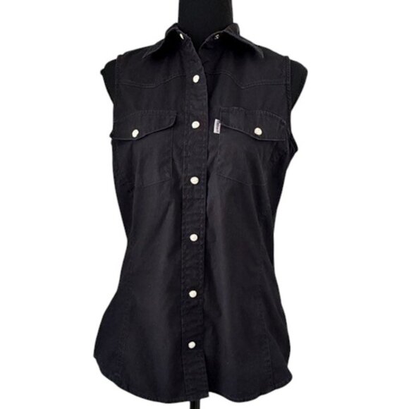 Carhartt Tops - CARHARTT Black Sleeveless Pearl Snap Button Vest Shirt Medium
